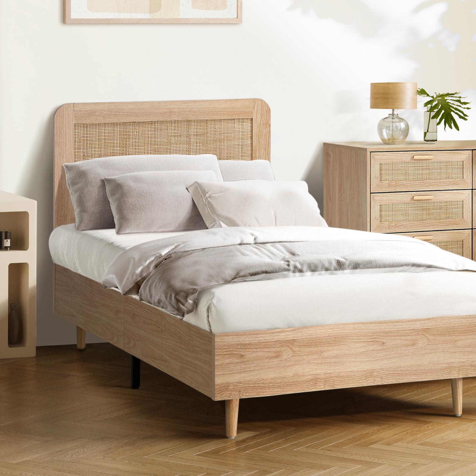 Cassia Wooden Rattan Natural Bed Frame